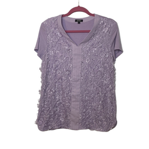 2/$18 Badgley Mischka purple tee shirt with lace and floral appliqués